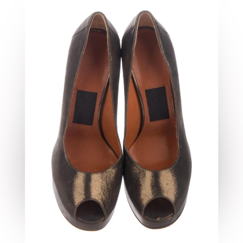 Lanvin Black and Gold Platform Heel with Peep-Toe